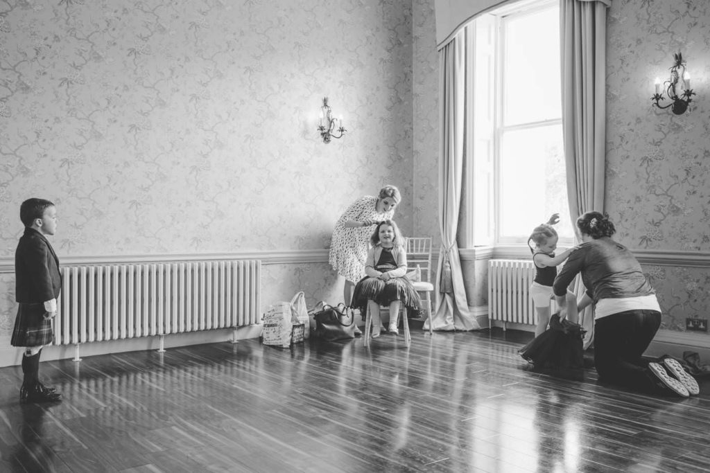 bridesmaids getting dressed