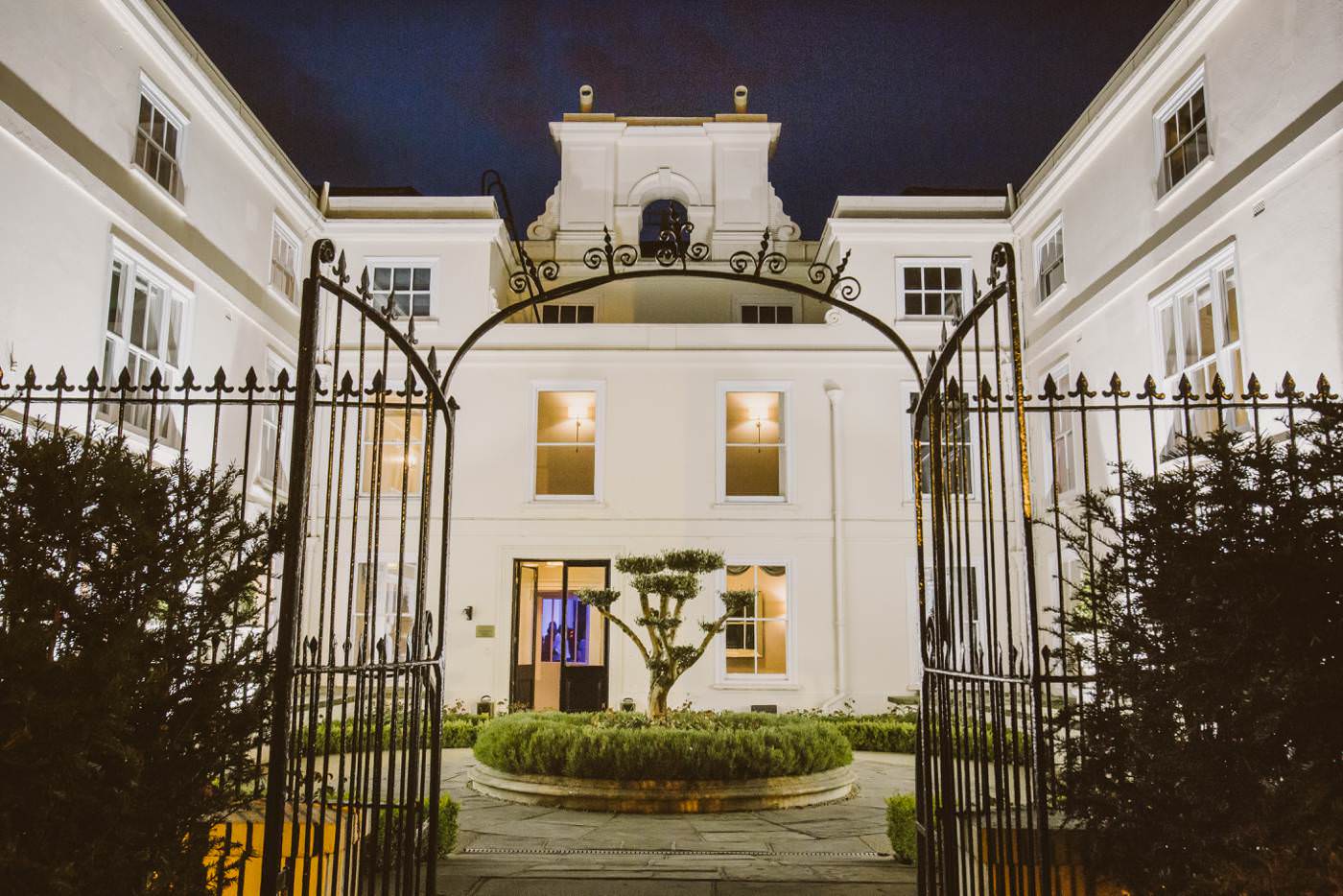 Night time exterior view of Morden Hall